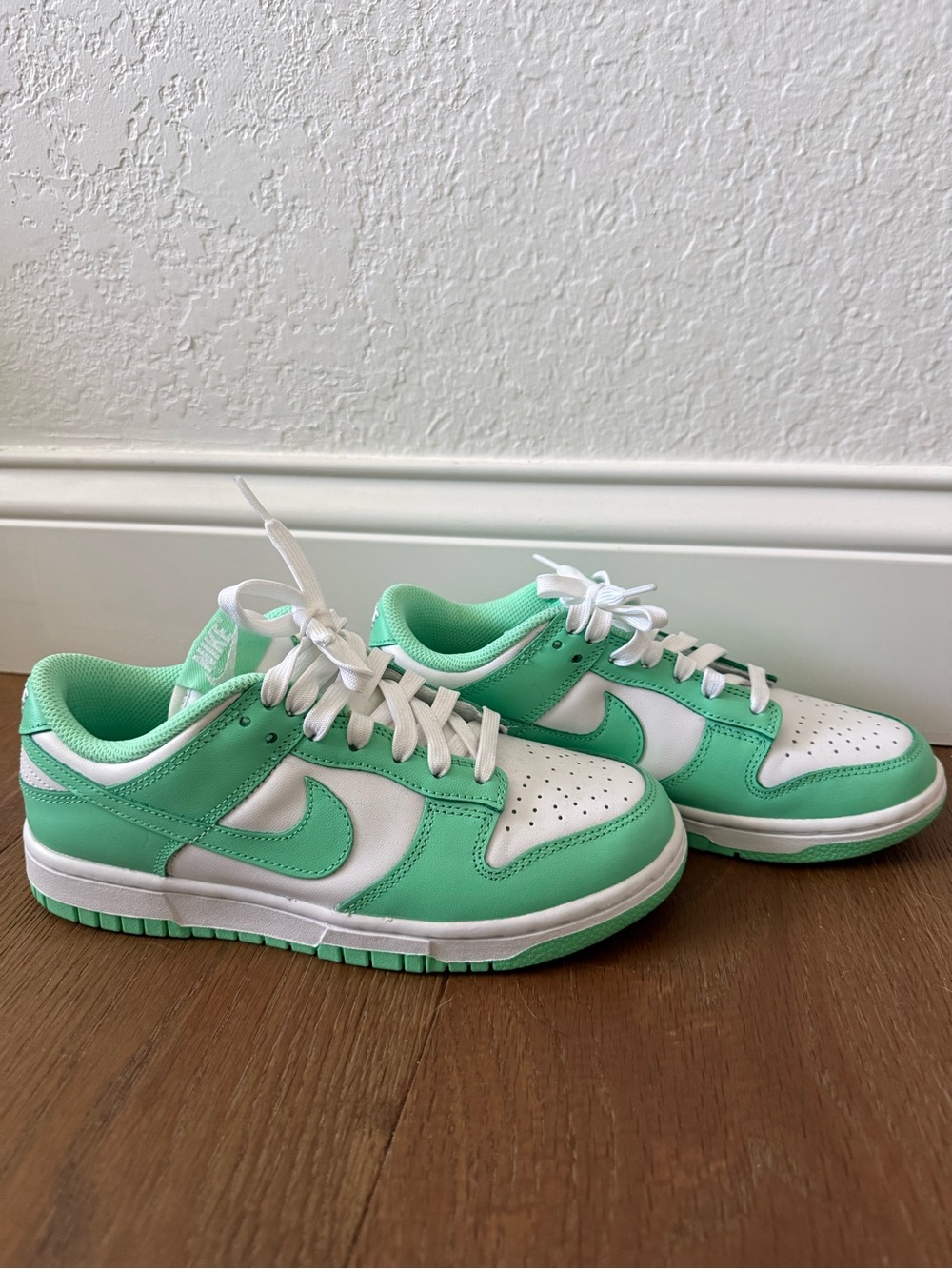 Nike Women’s Dunk Mint Green and White Low-Top Sneakers
